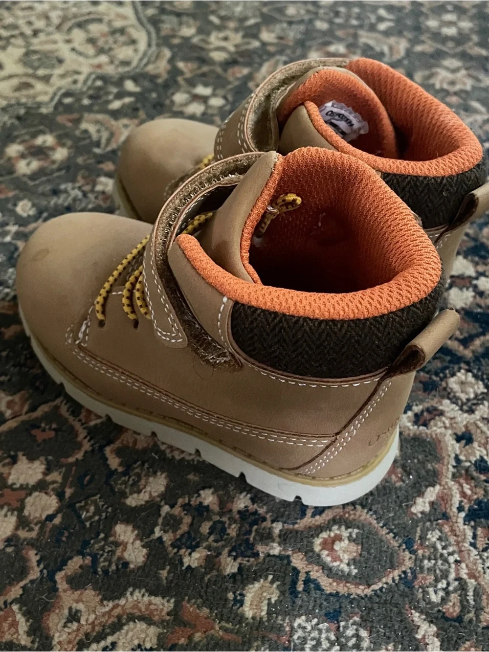 OshKosh B'gosh Tan Kids Boots with Orange Collar and Yellow Laces